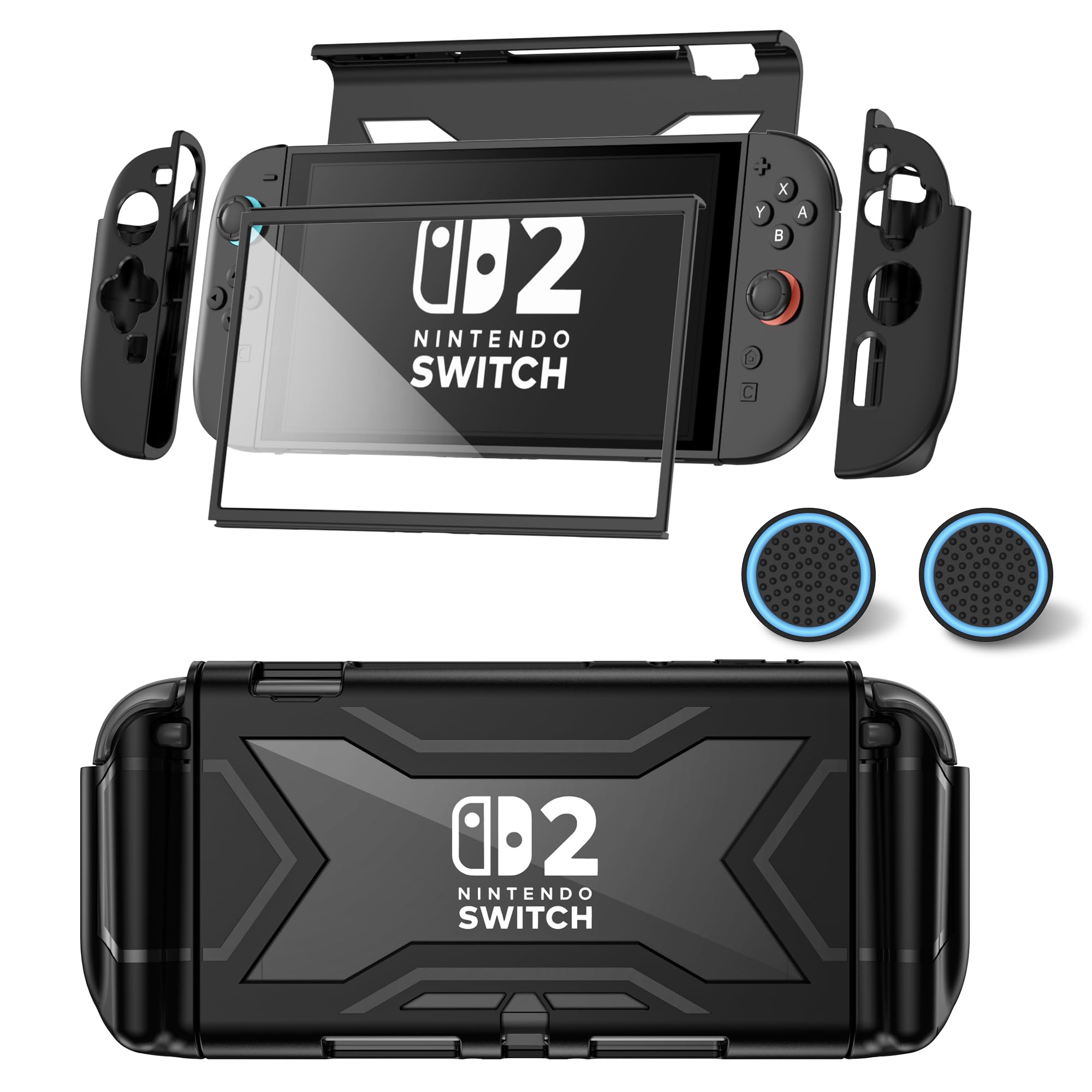 Kailfee Protective Case for Nintendo Switch Lite, Full Protection Switch Lite Cover, TPU Shock-Absorption and Anti-Scratch for Nintendo Switch with Bult-in Screen Protector & Thumb Grip Caps, Black
