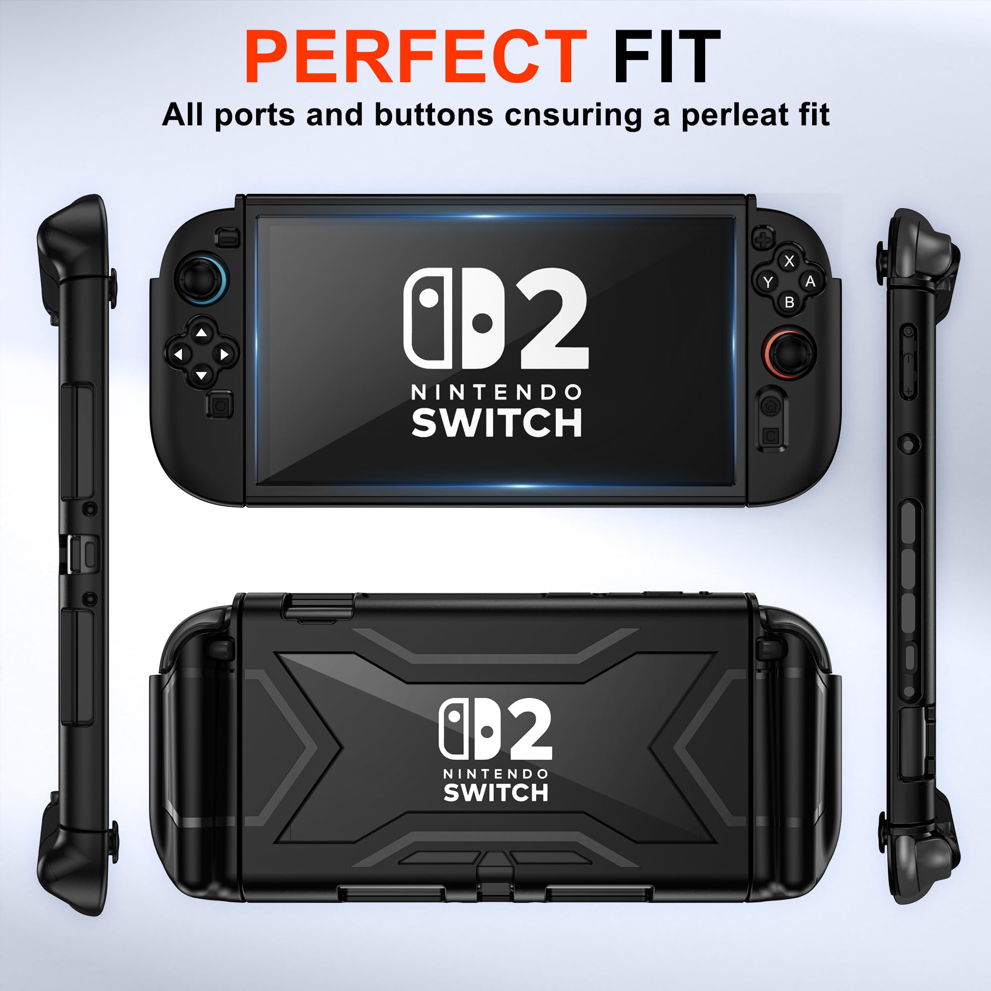 Kailfee Protective Case for Nintendo Switch Lite, Full Protection Switch Lite Cover, TPU Shock-Absorption and Anti-Scratch for Nintendo Switch with Bult-in Screen Protector & Thumb Grip Caps, Black