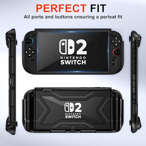 Kailfee Protective Case for Nintendo Switch Lite, Full Protection Switch Lite Cover, TPU Shock-Absorption and Anti-Scratch for Nintendo Switch with Bult-in Screen Protector & Thumb Grip Caps, Black