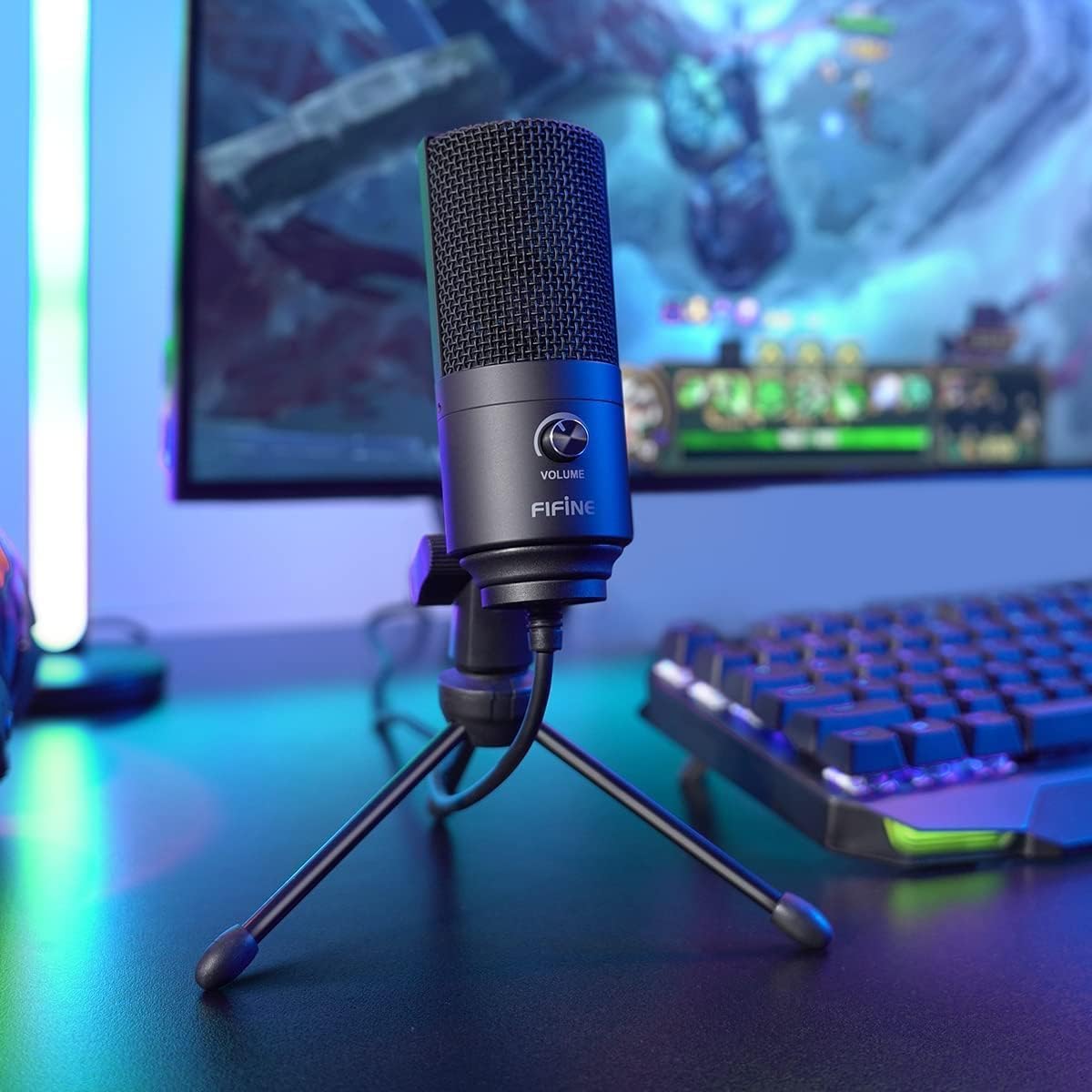 FIFINE USB Mikrofon PC Gaming, Mikrofon, MAC PS4 PS5 için, Standlı Podcast Mikrofon, Stüdyo Kalitesi Kayıt Kondansatörü, Mikrofon, Akış, Stüdyo için, Siyah