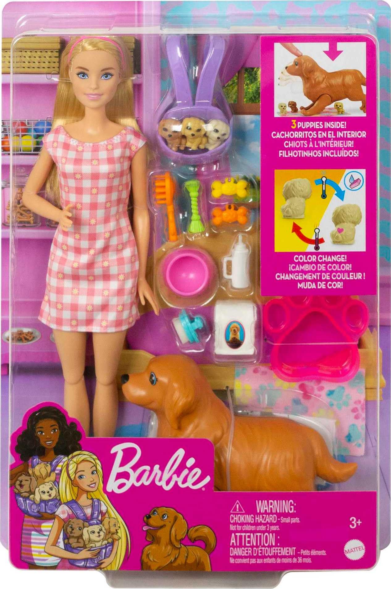 Barbie ve Hayvan Dostları Barbie ve Hayvan Dostları Oyun Seti, köpek, 3 yavru köpek ve aksesuarlar, 3-7 yaş HCK75