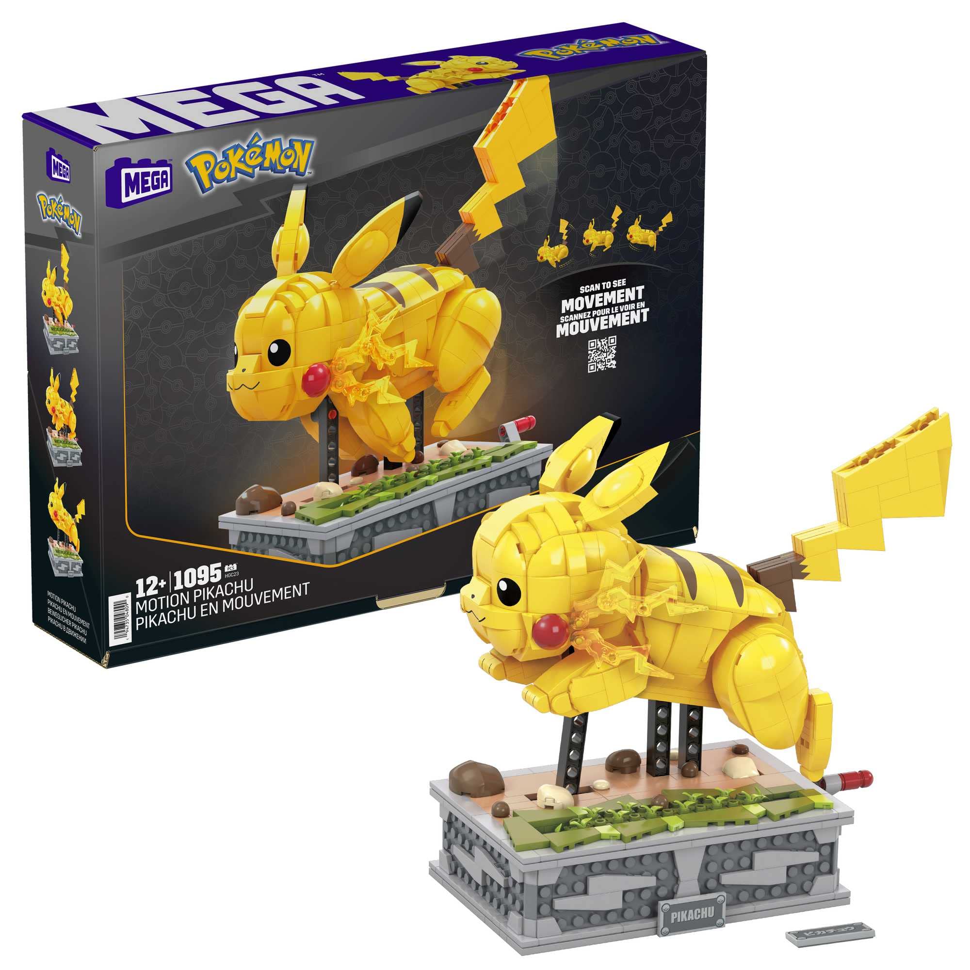 Mega Pokémon Hareketli Pikachu yapı seti, 1095 adet Uyumlu Blok ve Parça İçeren, Bükülebilir Eklemli Oyuncak Seti HGC23