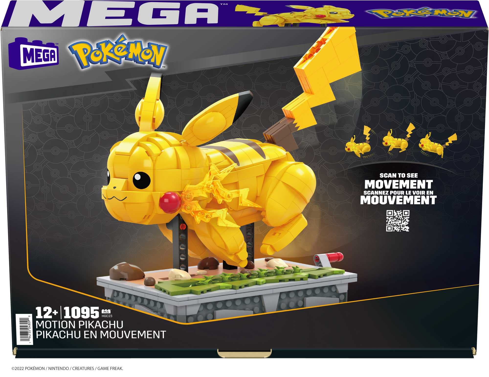 Mega Pokémon Hareketli Pikachu yapı seti, 1095 adet Uyumlu Blok ve Parça İçeren, Bükülebilir Eklemli Oyuncak Seti HGC23