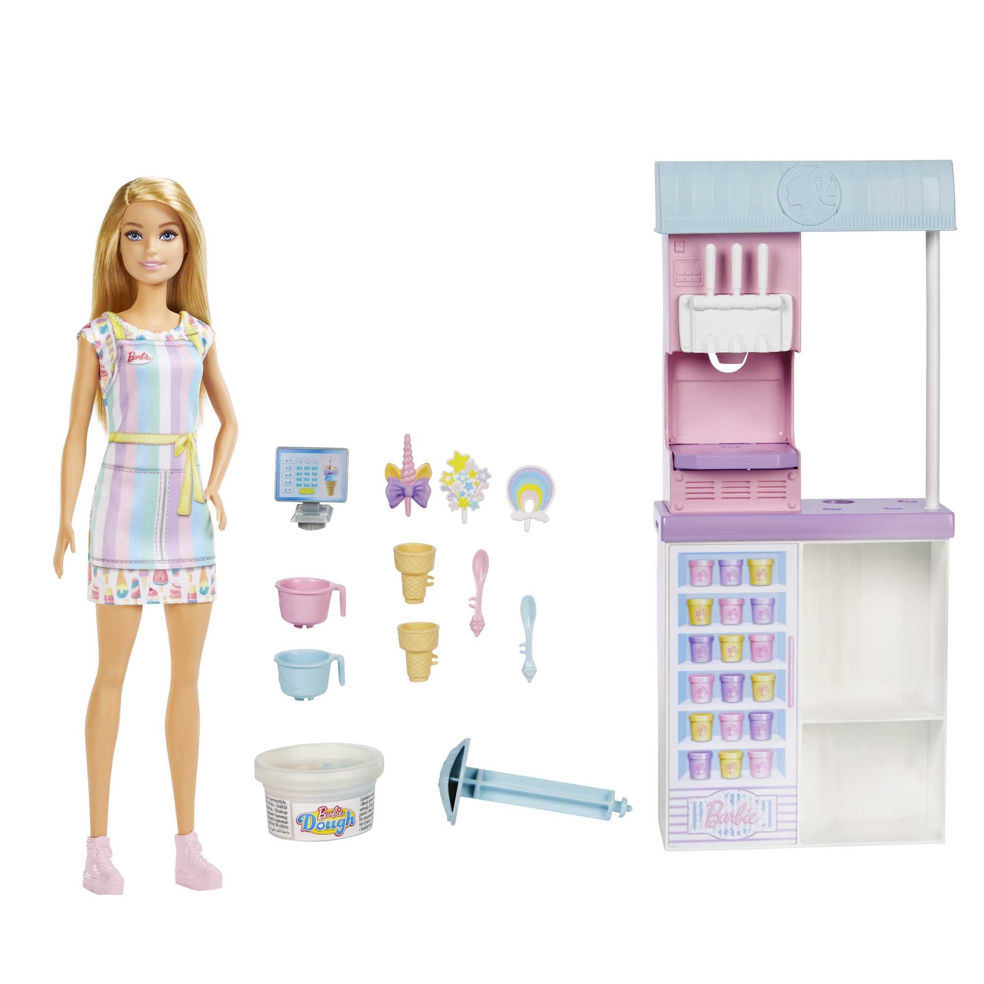 Barbie Dondurma Dükkanı Oyun Seti Barbie Dondurma Dükkanı Oyun Seti, 30 cm sarışın bebek, dondurma y