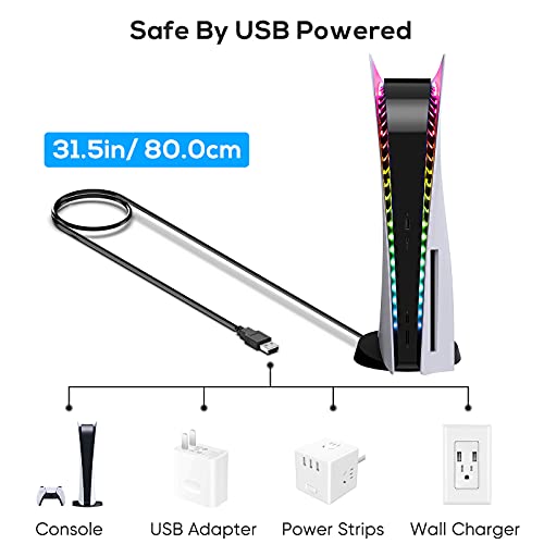 YUANHOT LED RGB Işık Şeridi PlayStation 5/PS5 ile Uyumlu İnce Disk ve Dijital Sürüm Konsolu, 7 Renk 358 Modlu, Kendin Yap Dekorasyon Aksesuarları, Uzaktan Kumandalı Esnek Işık Şeridi