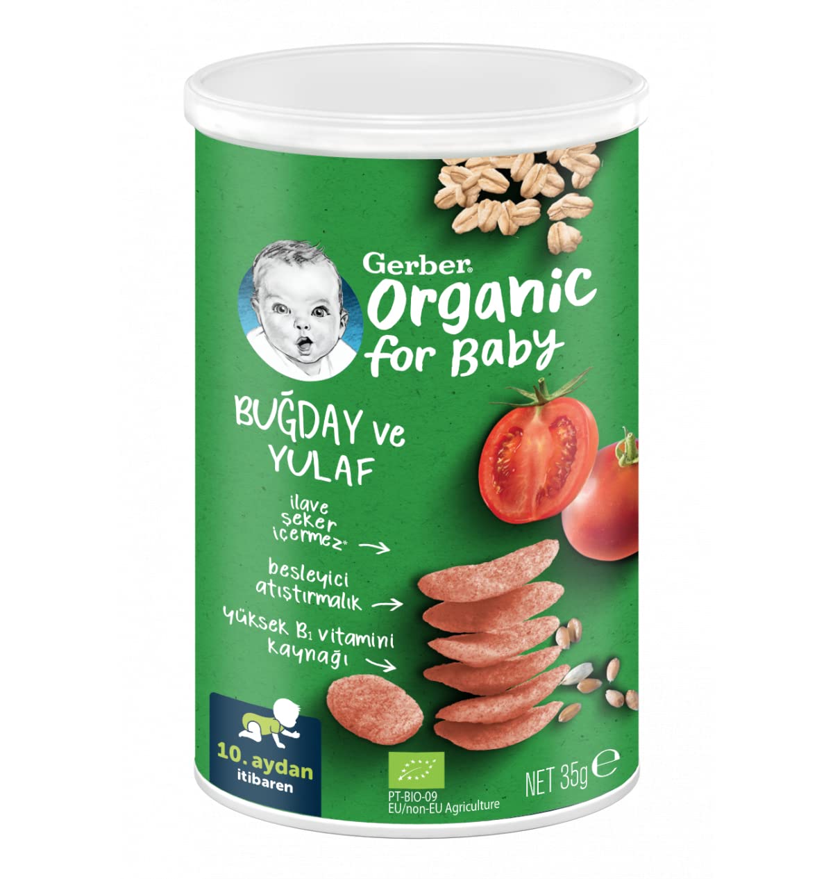 Gerber Organik Buğday ve Yulaflı Domates, Havuç ve Soğanlı Bebek Atıştırmalığı 35 g