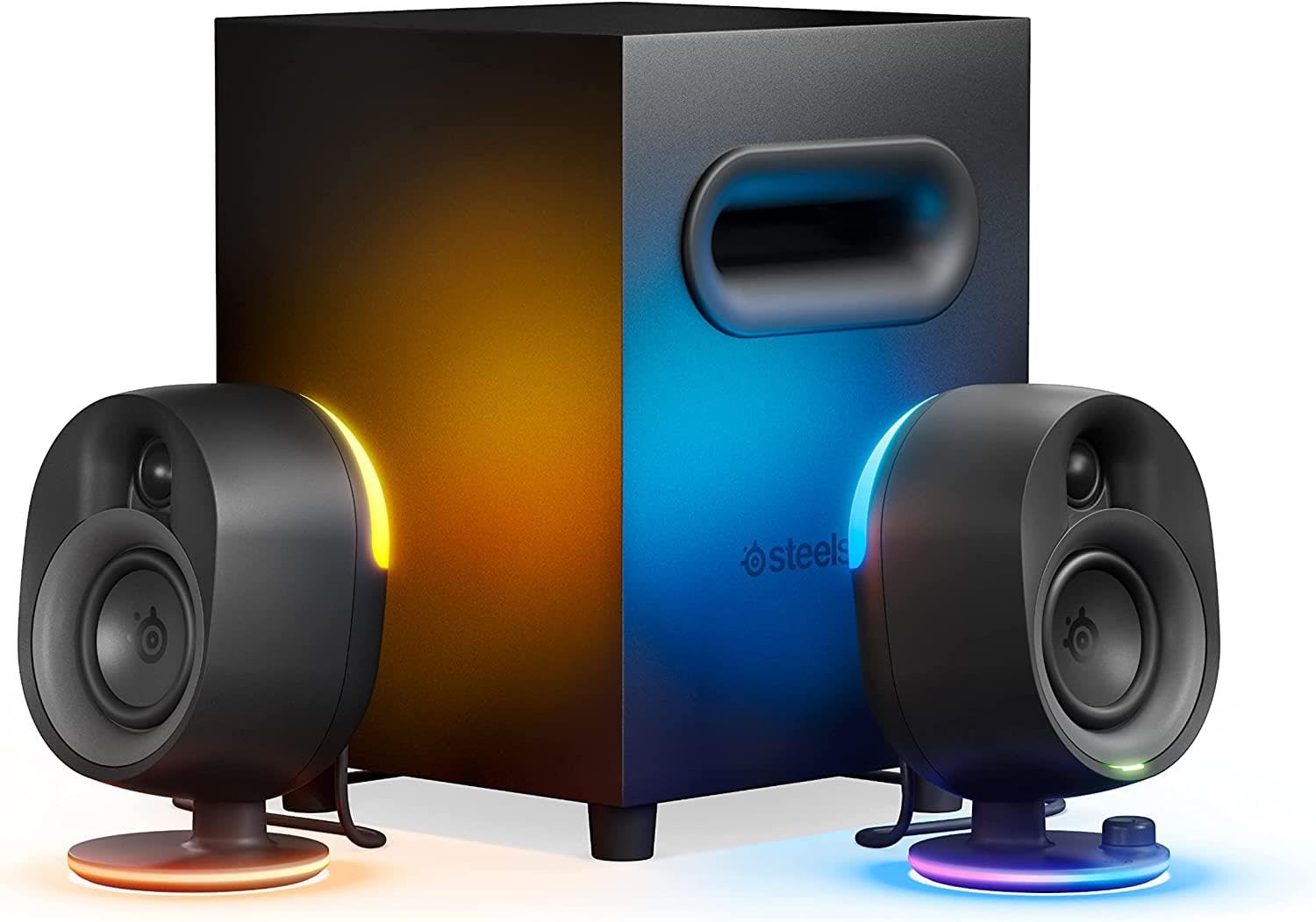 steelseries Arena 7 RGB Aydınlatmalı 2.1 Oyun Hoparlörleri, 2 Yönlü Hoparlör Tasarımı, Reaktif RGB Aydınlatması, USB, Optik, Kablolu, Bluetooth, Mobil