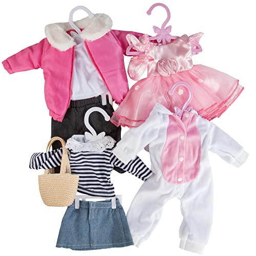 Oyuncak Bebek Tam Kıyafet Elbise Askısı 45,72 cm Bebekler için - 24pk - Benzersiz Tasarım Elbiseler, Pantolon, Gömlek, Etek ve Aksesuarlar Dahil Üst ve Altınızı Bir Kez Tutar (Pembe)