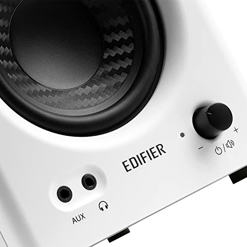 Edifier MR4 kompakt 2.0 stüdyo monitörü (42 Watt) D sınıfı amplifikatör ve iki seçilebilir ses modu, beyaz