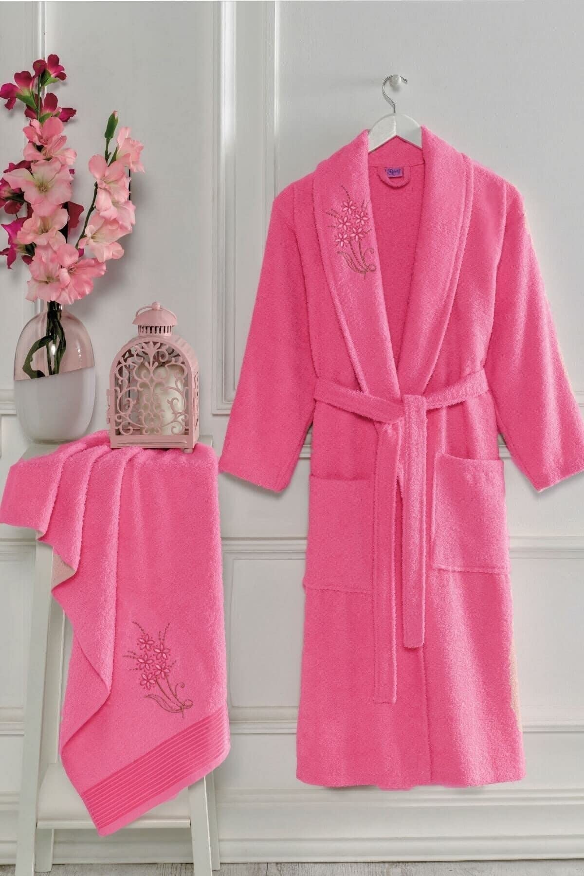 Elmira Textile Erkek/Kadın Havlulu Banyo Bornozu Pamuklu Bay Bayan Bornoz S/M Lavanta
