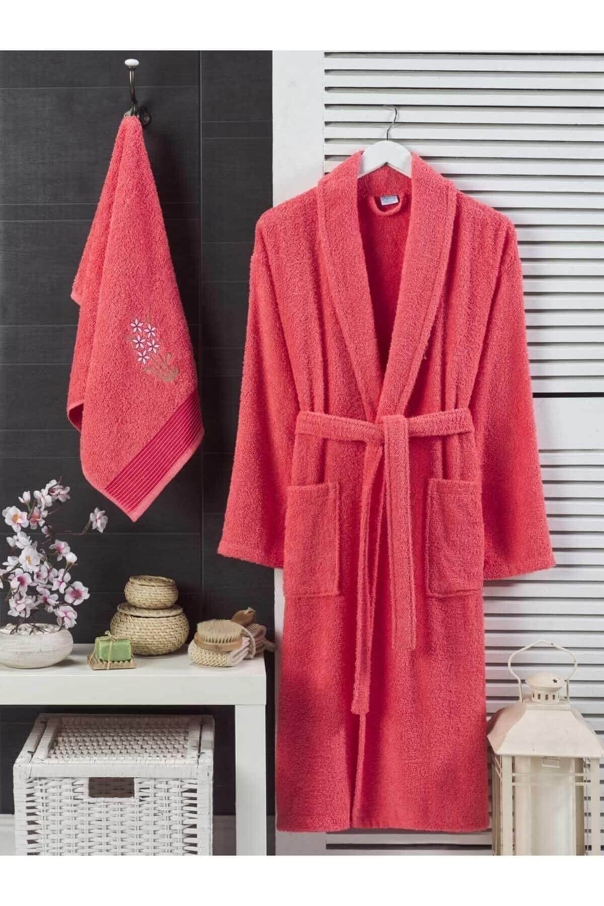 Elmira Textile Erkek/Kadın Havlulu Banyo Bornozu Pamuklu Bay Bayan Bornoz S/M Lavanta