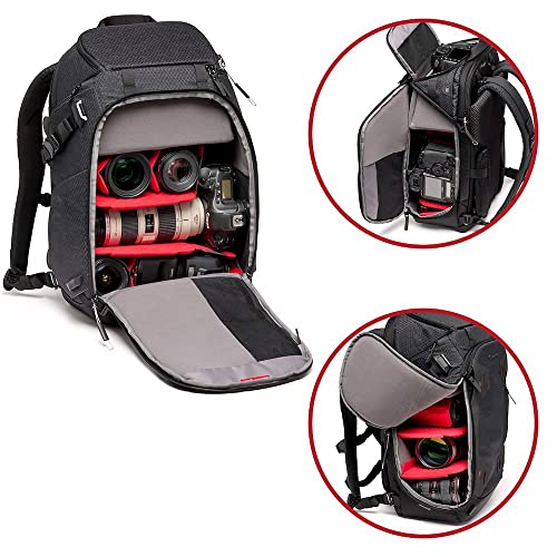 Manfrotto Pro Light Multiloader M, refleks ve aynasız kameralar için sırt çantası, 4 erişim noktası, çoklu tripod eki, 3 kullanım modu, değiştirilebilir bölücüler, siyah