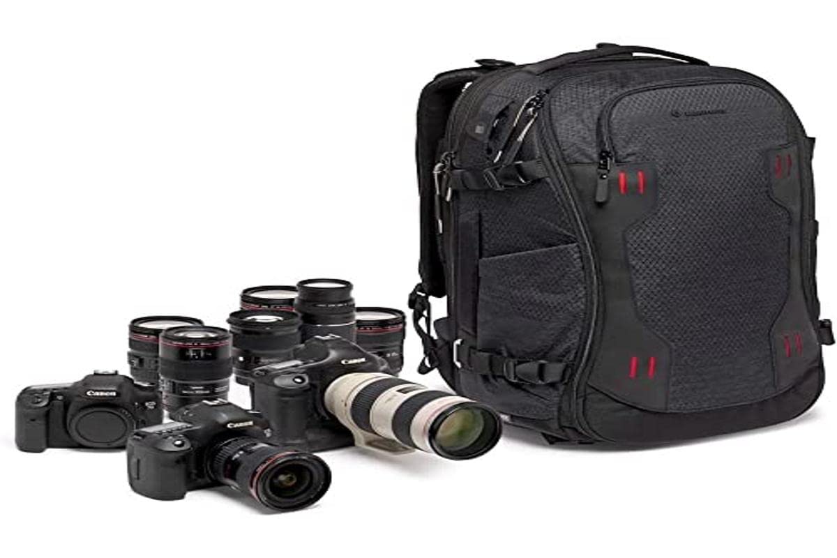 Manfrotto Pro Işık FlexLoader L, Refleks ve Aynasız Kameralar için Sırt Çantası, 3 Eksenli Gimbal Sabitleyici için Genişletilebilir Cep, Ön Erişim, Çoklu Tripod Ek, Değiştirilebilir Bölücüler, Siyah