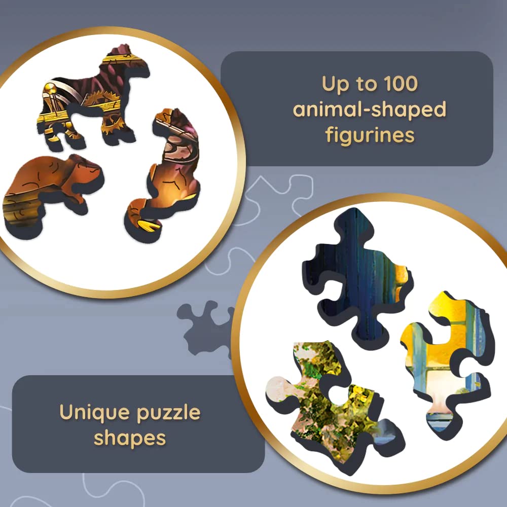 Trefl TR20146 Yetişkin-1000 Parça Ahşap El Sanatları Düzensiz Şekiller 100 Hayvan Figürleri Yetişkinler ve Çocuklar için Yüksek Kalite Modern Kendin Yap 12+ Ahşap Bulmaca Sihirli Oda Bulmaca 1000
