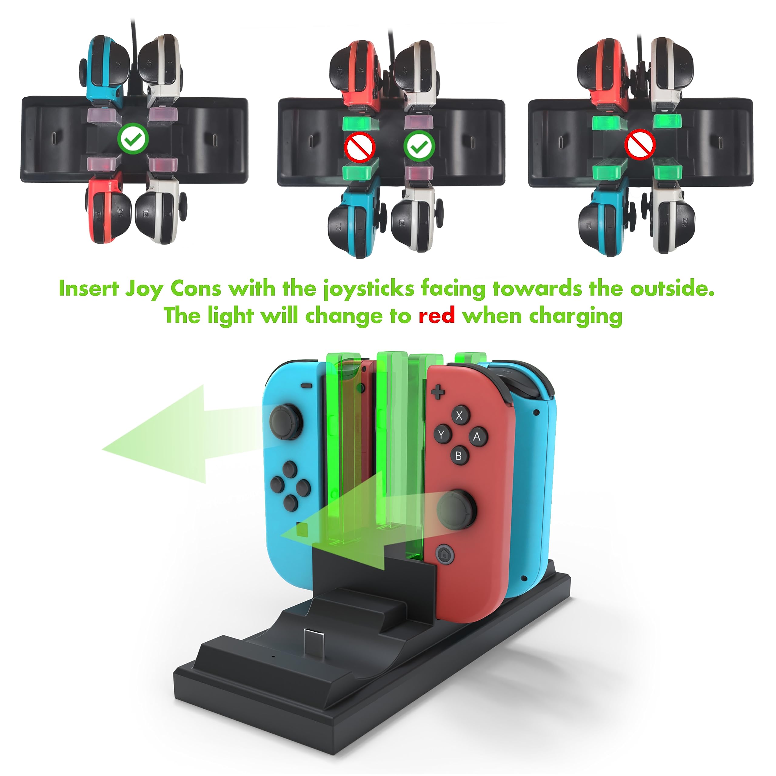 Hawksbill Charging Dock for Nintendo Switch, 6 in 1 Charging Station for Nintendo Switch Pro Controllers and Joy-Con Controllers