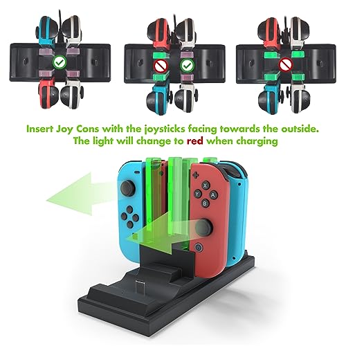 Hawksbill Charging Dock for Nintendo Switch, 6 in 1 Charging Station for Nintendo Switch Pro Controllers and Joy-Con Controllers