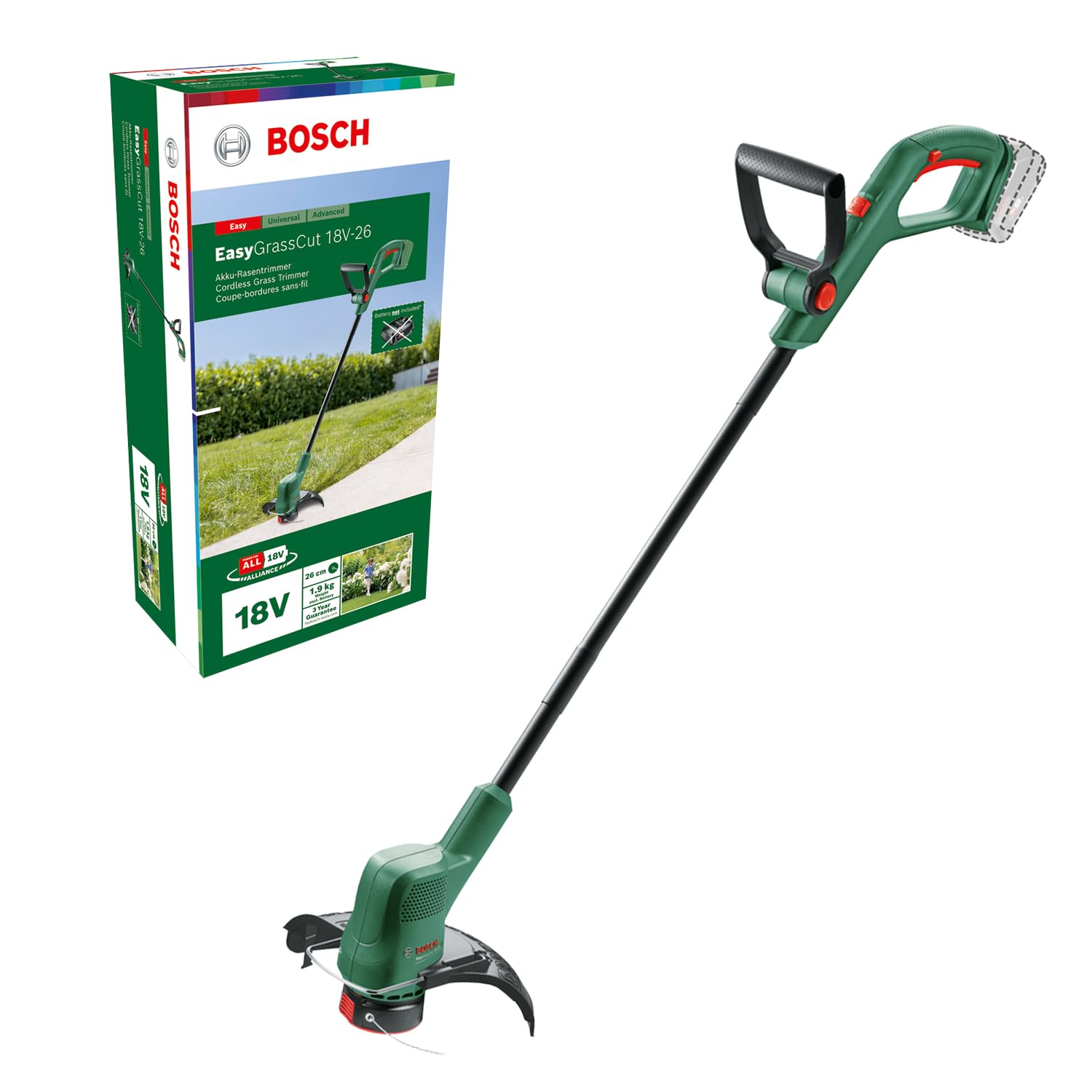 Bosch Akülü Kenar Kesme Makinesi EasyGrassCut 18V-26 (akü olmadan, 18 Volt sistemi, kesme çapı: 26 cm, karton ambalajda)