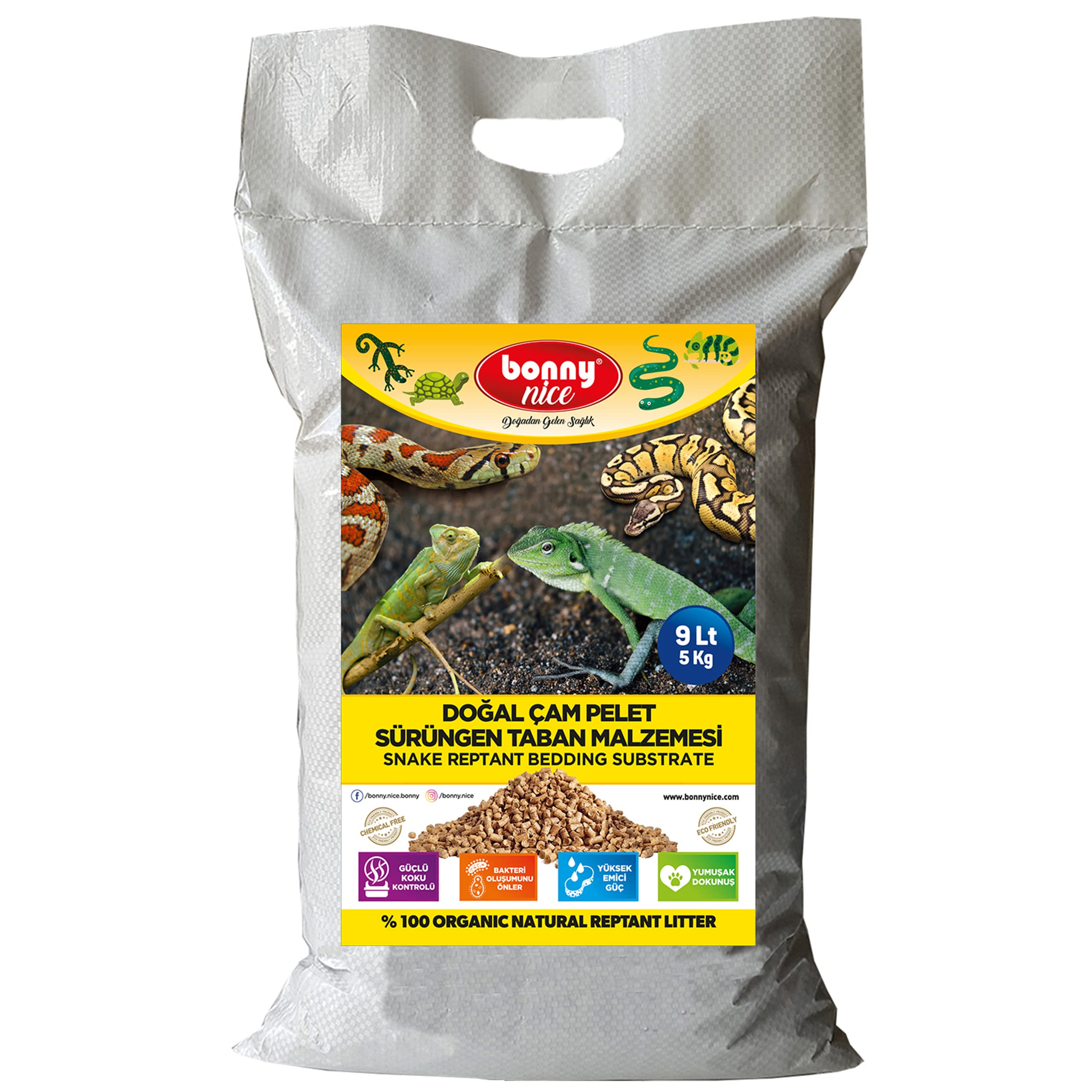 BonnyNice Bonny Nice Doğal Çam Pellet Sürüngen Taban Malzemesi 5 Kg 9 Lt (1 Adet)