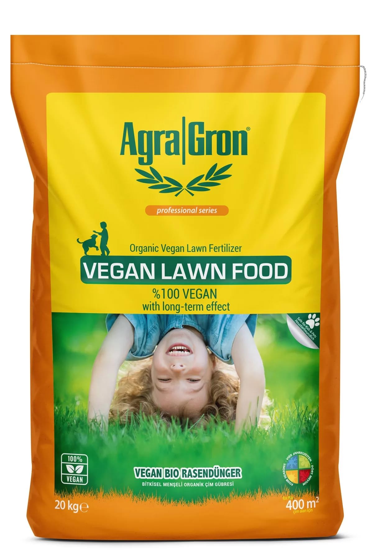 AgraGron Çim Gübresi 20 kg Vegan Lawn Food%100 Bitkisel Menşeli Çim Gübresi/Doğal Çim Coşturan Gübre