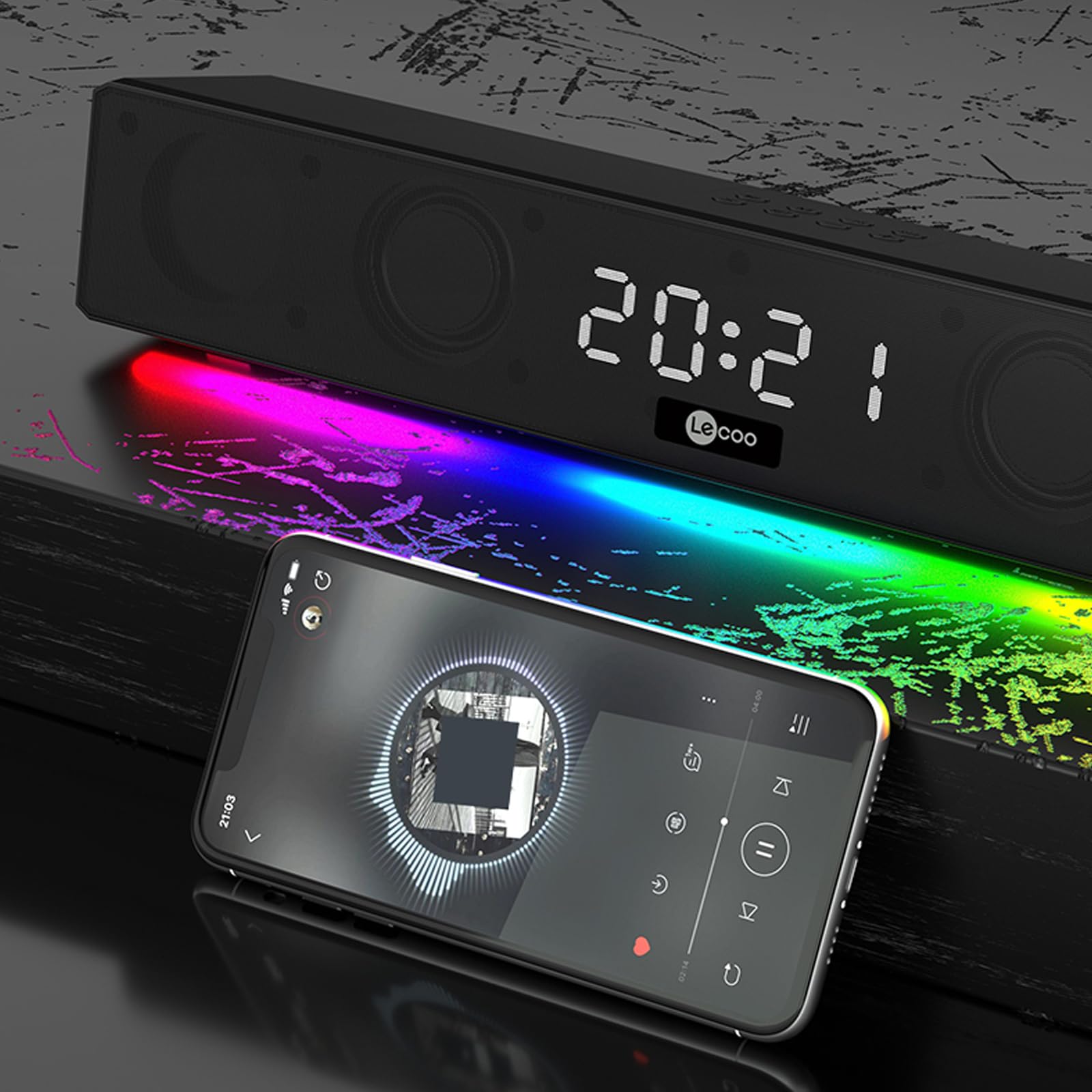 Lecoo DS103 RGB Bluetooth Stereo Radyo 75Db + Saat/Alarm Aux, Flash Bellek, SD Kart 3D Surround Ses