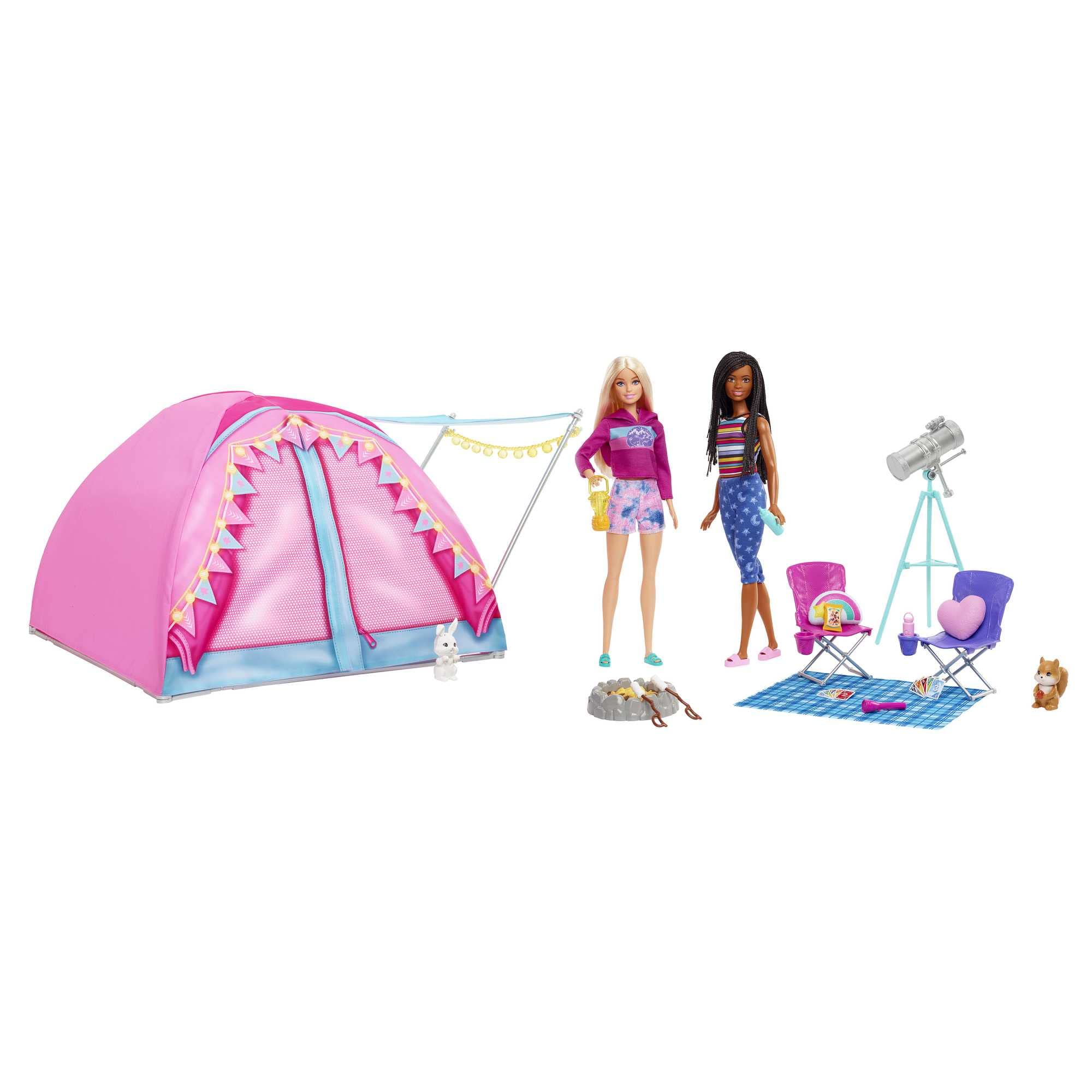 Barbie Malibu ve Brooklyn Kampta™ oyun seti 2 Barbie bebek, çadır ve aksesuarlarıyla It Takes Two™ kamp oyunu seti HGC18