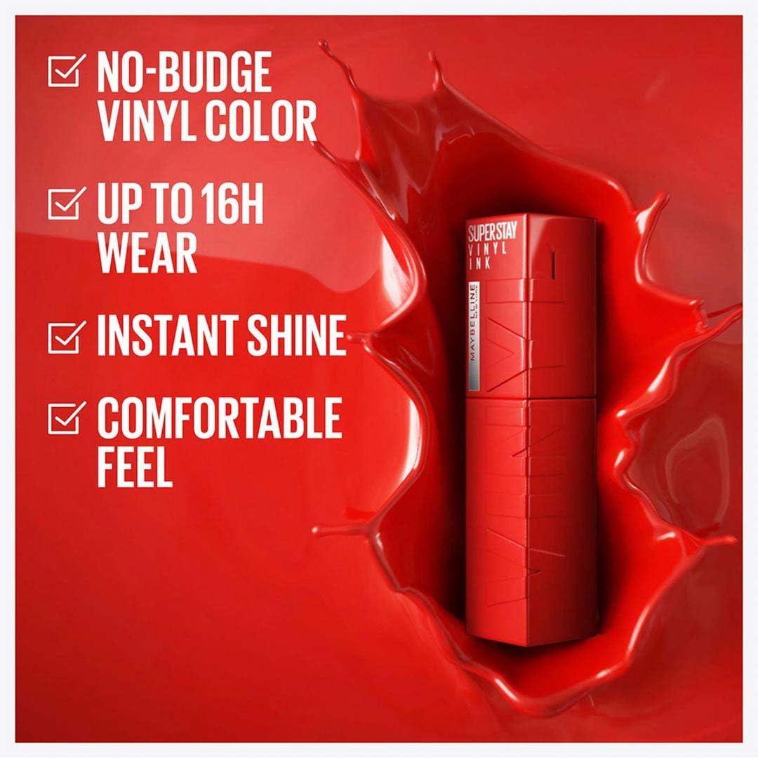 MAYBELLINE Super Stay Vinyl Ink Uzun Süre Kalıcı Likit Parlak Ruj - 35 Cheeky