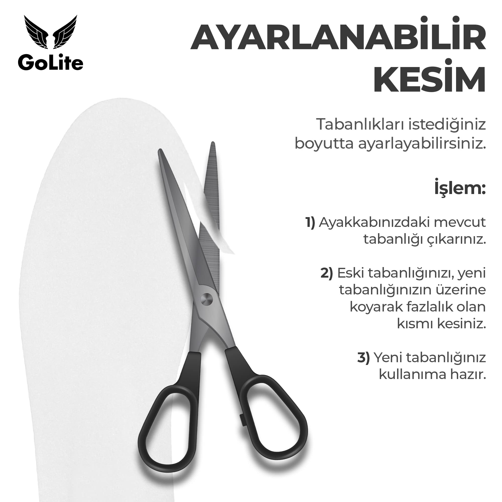 GoLite Spor Ayakkabı Tabanlığı, Günlük Memory Foam Hafızalı Ayakkabı İç Tabanı, Sneaker Rahat, Yumuşak Tabanlık - M22 Insole (37, Beyaz)