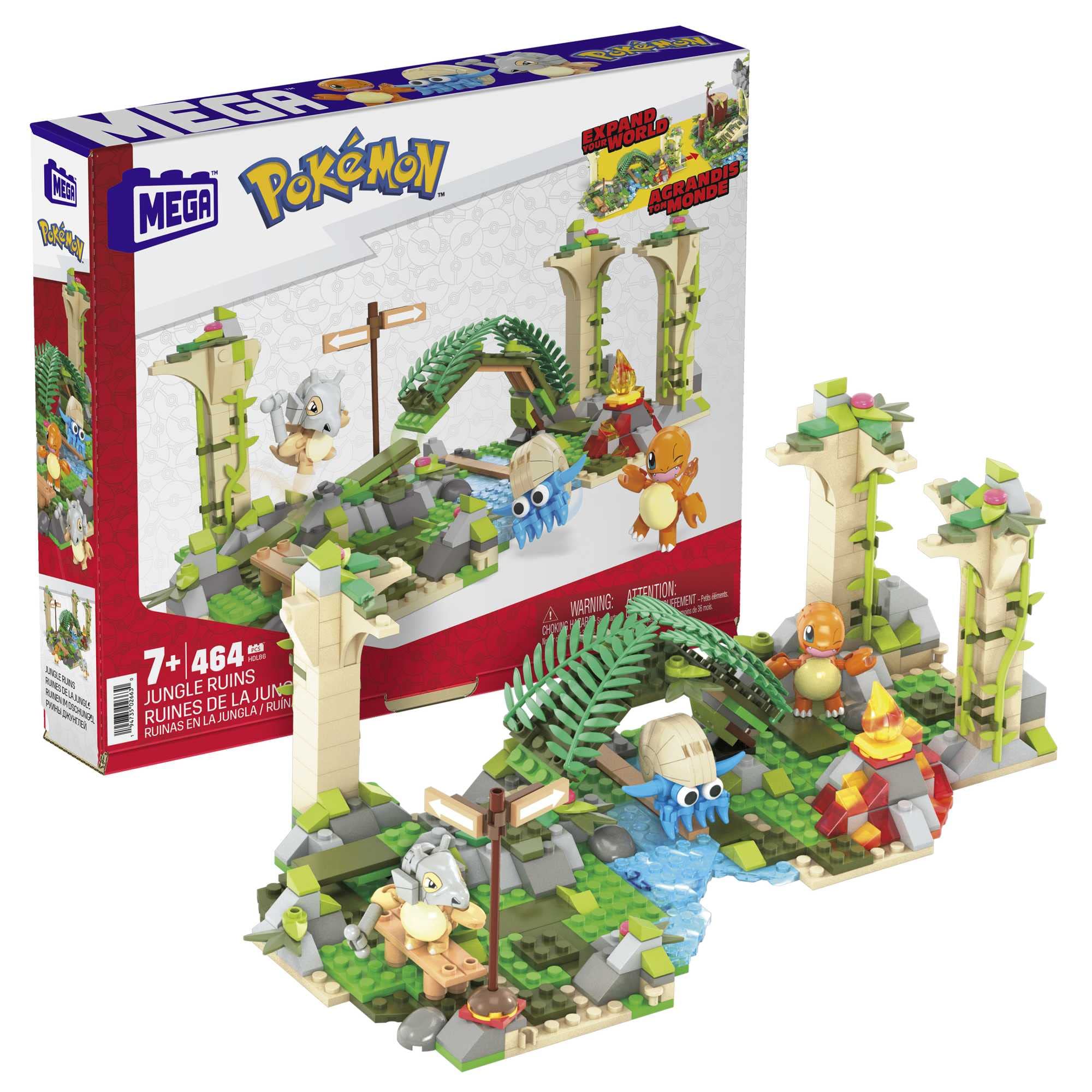 Mega brands Bloks Pokémon Orman Harabeleri yapı seti ile diğer dünyalara bağlanabilen 464 uyumlu yapı bloku ve parça, 7 yaş ve üzeri için HDL86