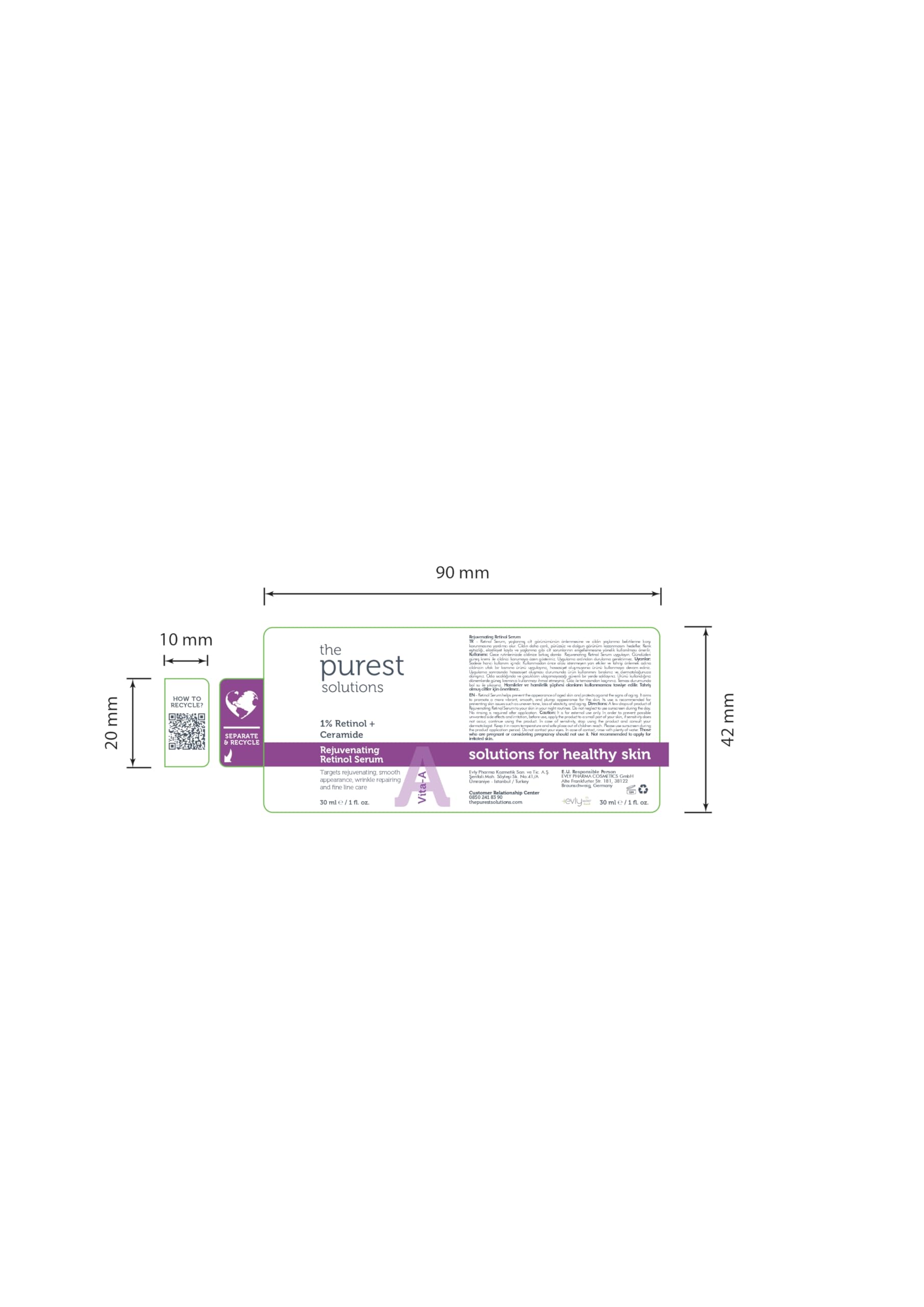 The Purest Solutions, Retinol İçerikli Gece Bakım Serumu, Kırışıklık Karşıtı Bakım, 30 ml (%1 Retinol + Seramid)