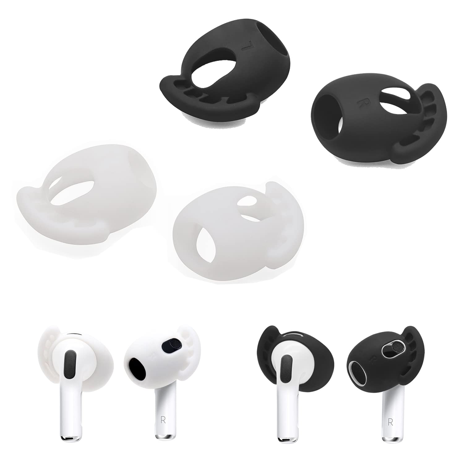 Luckvan 2 Çift AirPods 3 Kulak Kancası Kapağı Kavrama Uçları AirPods için Yedek Silikon Kulaklık Uçları 3 Kılıf Kaymaz AirPods 3 Kanat Ucu, Siyah Beyaz