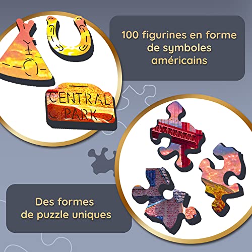 Trefl - Ahşap Puzzle, Golden Gate Üzerinde Gün Batımı - 1000 Parça, Ahşap El İşi, Düzensiz Şekiller, 100 Amerikan Anıtı ve Sembolü Figürü, Premium Bulmaca, Yetişkinlere Yönelik Ahşap Yapboz