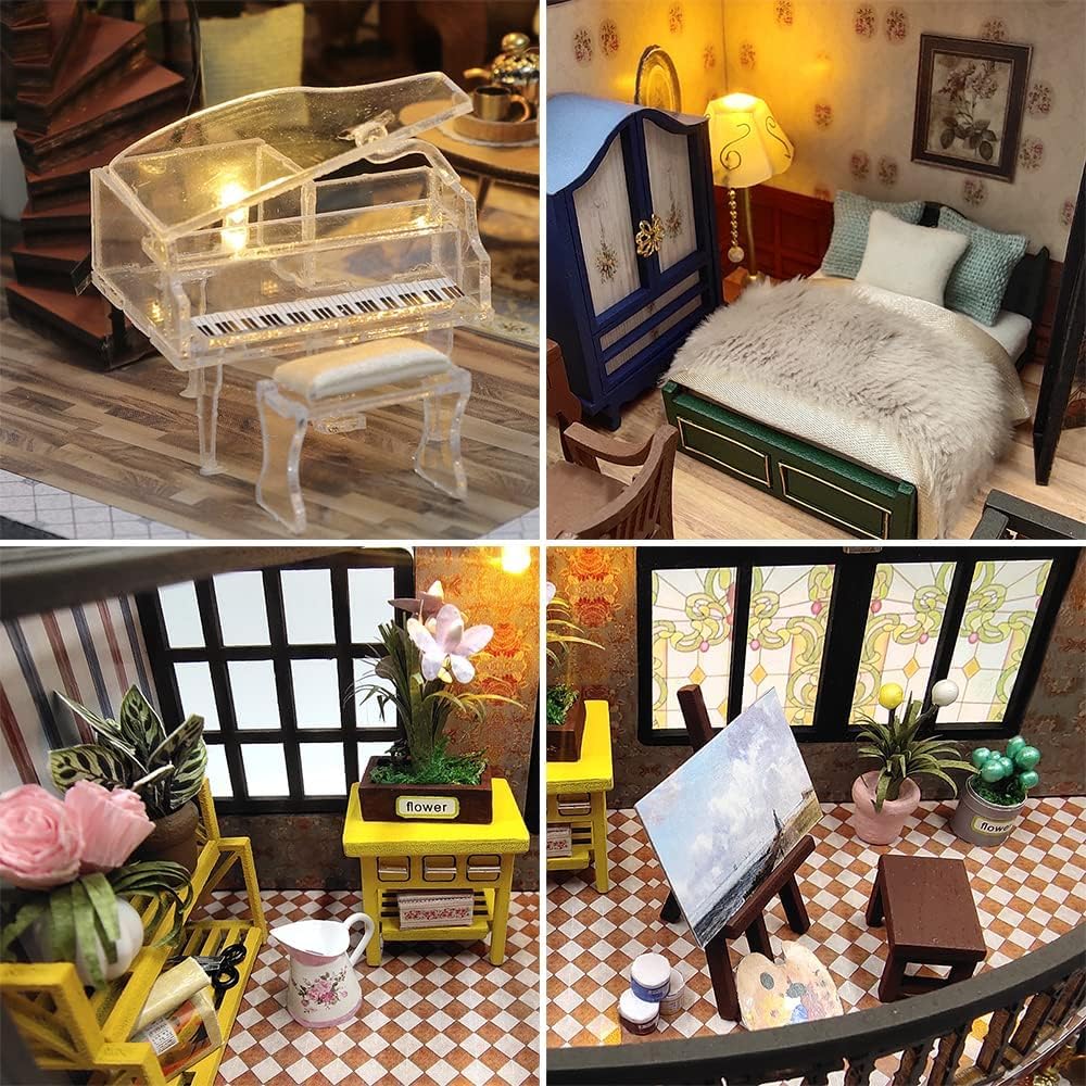 Minyatür Villa Yapma Seti – Ahşap DIY Maket Hobi Kiti – LED Işıklı Villa – Kendin Yap Dekoratif Villa Maket Ev – Yetişkinlere Özel Hediye