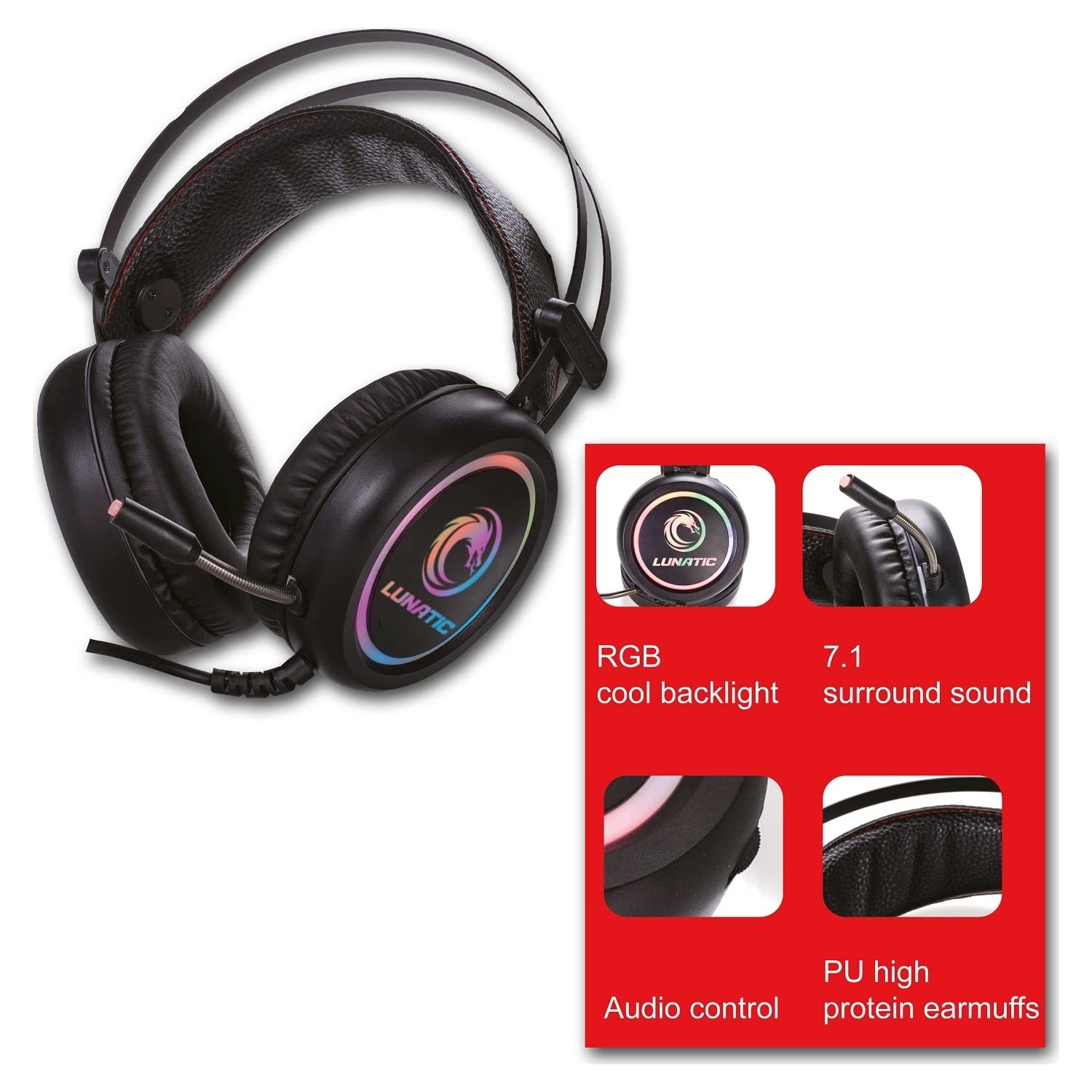 Lunatic Combative Full RGB 7.1 USB Surround Oyuncu Mikrofonlu Kulaklık
