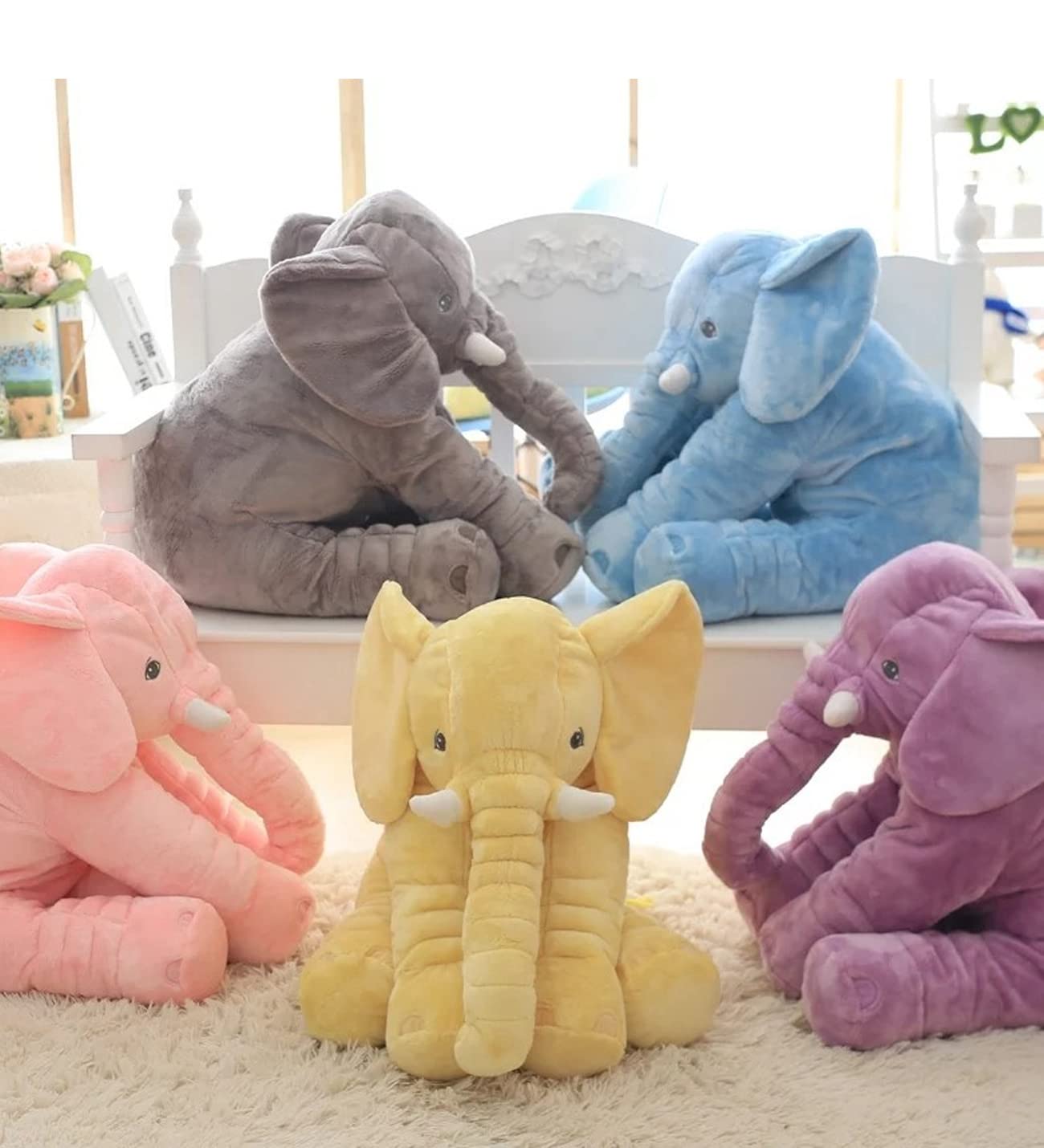 Uyku Arkadaşım Fil 85 cm - Büyük Yumuşak Uyku Arkadaşım Peluş Fil (LİLA)