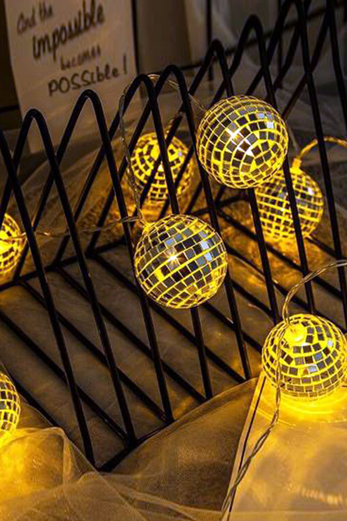 Mobee Mini Disko Topu Dekoratif Süsleme 10 Lu Led Zinciri Pilli Süs Led Şerit Disko Topu Led Işık 14