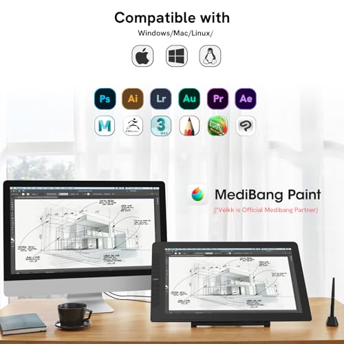 Veikk VK2200Pro 21.5" IPS FullHD Tam Lamine Ekran, 8 Kısayol,2 Scroll Tuşlu Sağ/Sol El Grafik Tablet