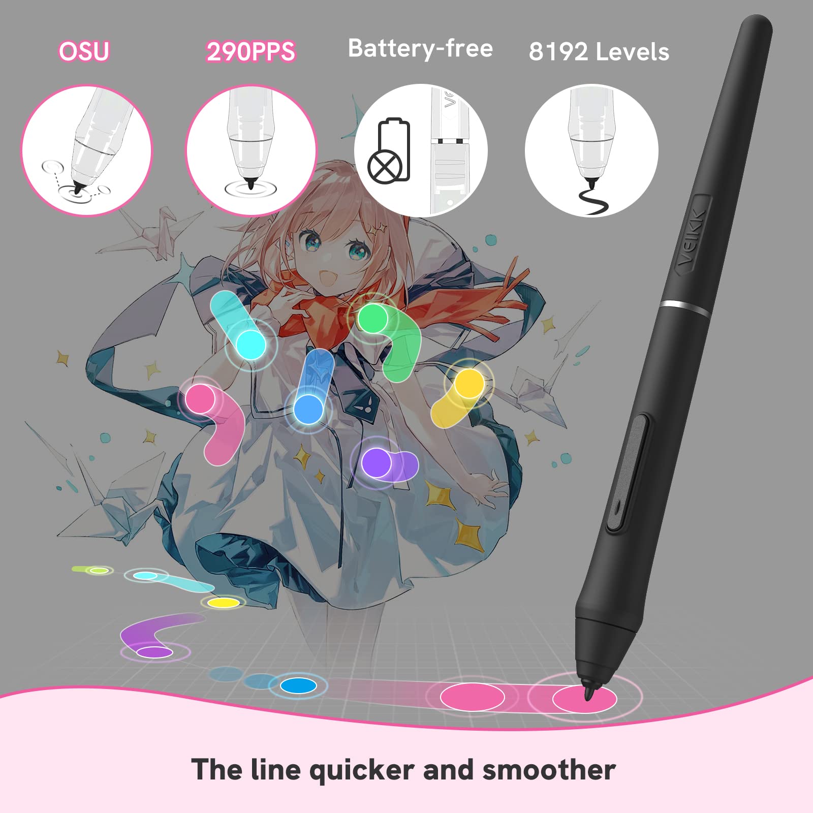 VEIKK OSU Tablet Grafik Tablet VK430 4x3 inç, Pilsiz Stylus 290RPS Raporlama Hızı, 8192 Baskı Hassasiyeti ve 4 Kullanılabilir Tuş, Windows/Android/Mac/Chrome OS ile Uyumlu
