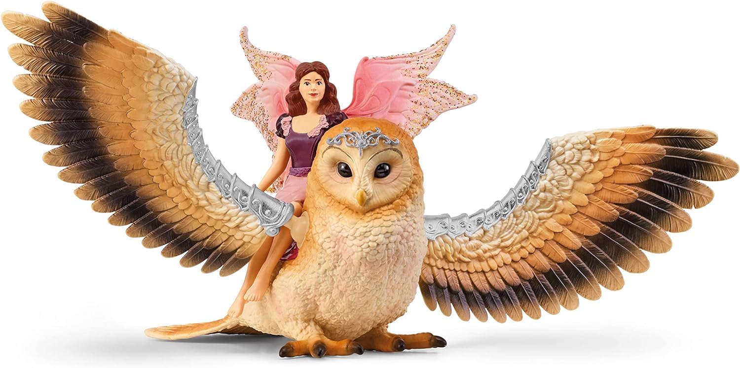 schleich Bayala 70789 uçan peri parıltılı baykuş oyun seti - Büyüleyici peri ve baykuş figürü, fantezi dolu baykuş ve elf oyun seti, 5 yaşından itibaren figür seti