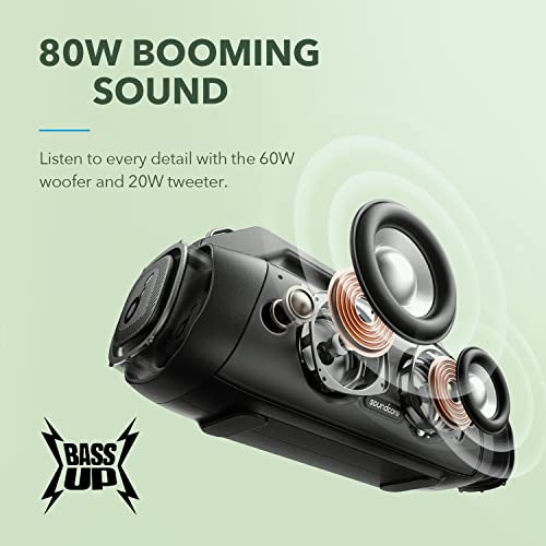 Soundcore by Anker Motion Boom Plus Kablosuz Bluetooth Hoparlör, 80W Stereo Ses, IP67 Suya Dayanıklılık, 20 Saate Varan Şarj, Siyah, A3129