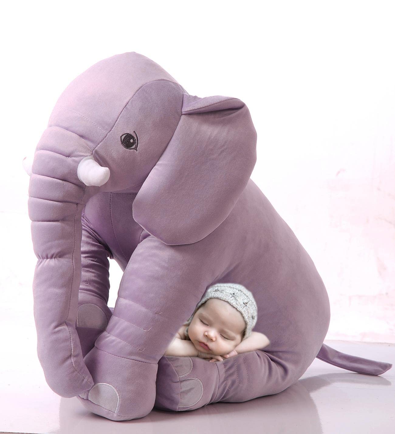 YASTIK HEDİYELİ-Uyku Arkadaşım Peluş Fil - Büyük Yumuşacık(65 cm)- Sevgiliye HEDİYE Lila
