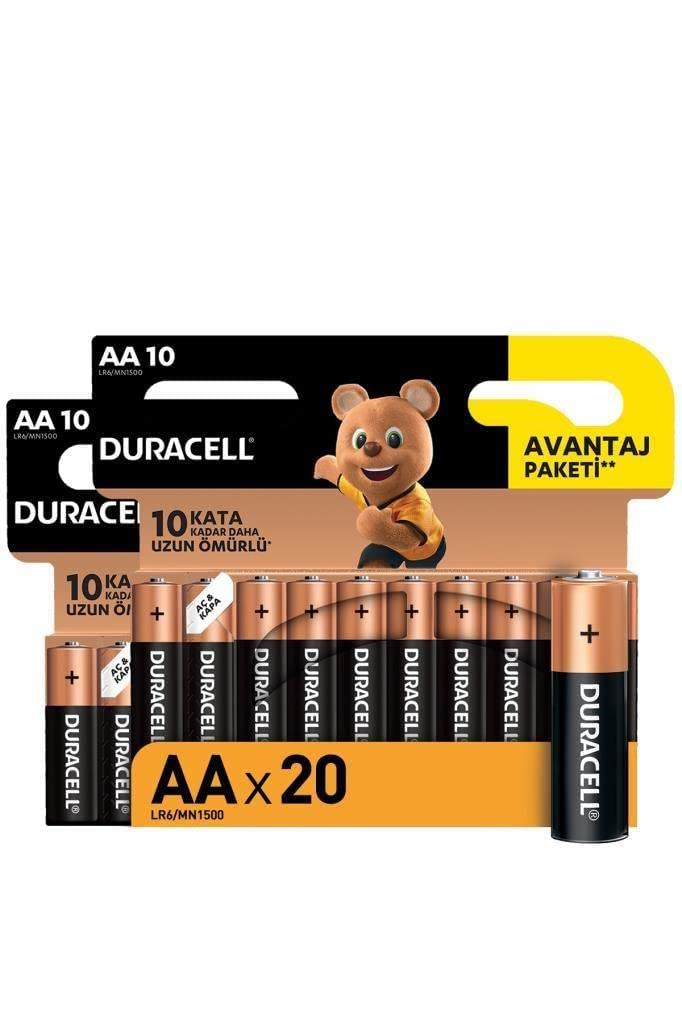 Duracell Alkalin AA Kalem Piller, 20 Li Paket
