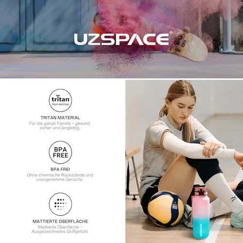 UZSPACE 1,5 L spor su şişesi, BPA içermez, büyük su şişesi 1500 ml, sızdırmaz su şişesi, spor, bisiklet ve açık hava etkinlikleri için