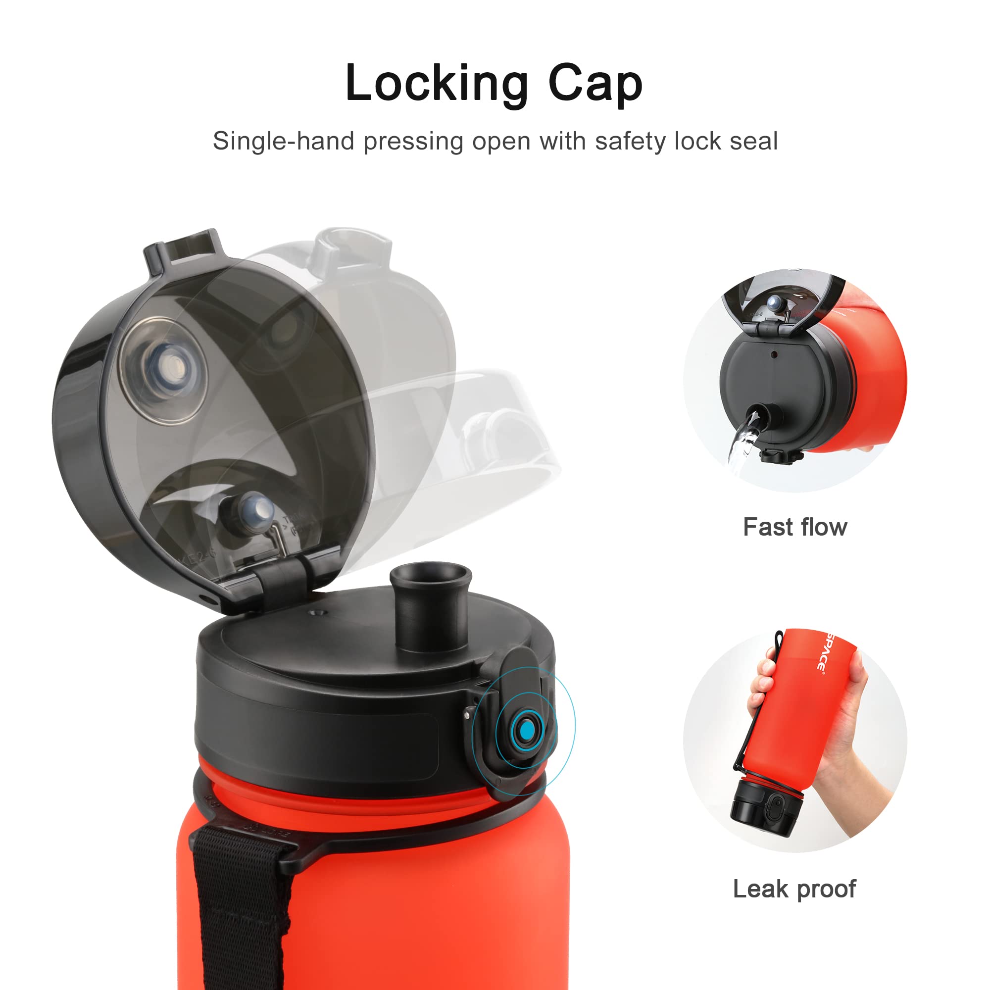 UZSPACE Spor Su Şişesi 500 ml/800 ml/1000 ml, BPA İçermeyen Tritan Sızdırmaz Yeniden Kullanılabilir Su Şişeleri Yetişkinler Çocuklar Okul Spor Salonu Koşu Açık Hava için (Fantasy Red, 800ml)