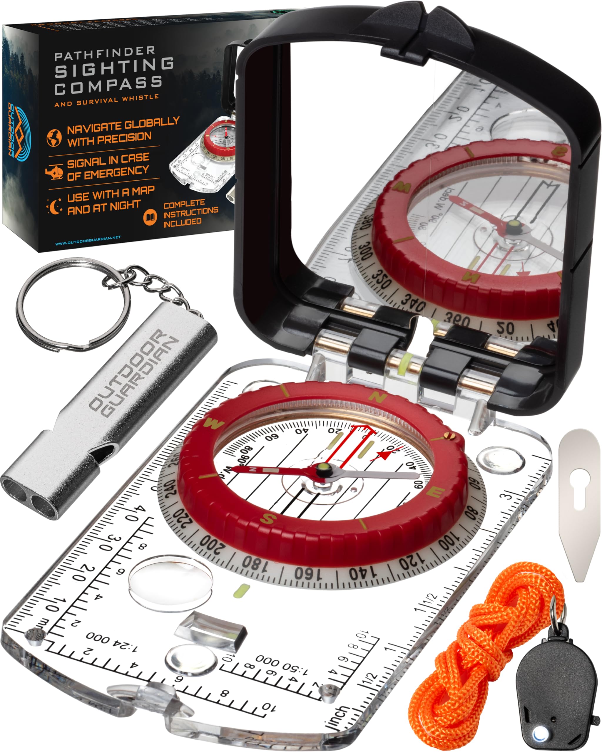Outdoor Guardian Pathfinder Kamp ve Yürüyüş Pusulası - Kamp Aksesuarları, Klinometreli Oryantiring Pusulası, Ayarlanabilir Eğim ve LED, Hayatta Kalma Ekipmanları ve Ekipmanları, Kamp Hediyeleri