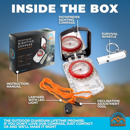 Outdoor Guardian Pathfinder Kamp ve Yürüyüş Pusulası - Kamp Aksesuarları, Klinometreli Oryantiring Pusulası, Ayarlanabilir Eğim ve LED, Hayatta Kalma Ekipmanları ve Ekipmanları, Kamp Hediyeleri