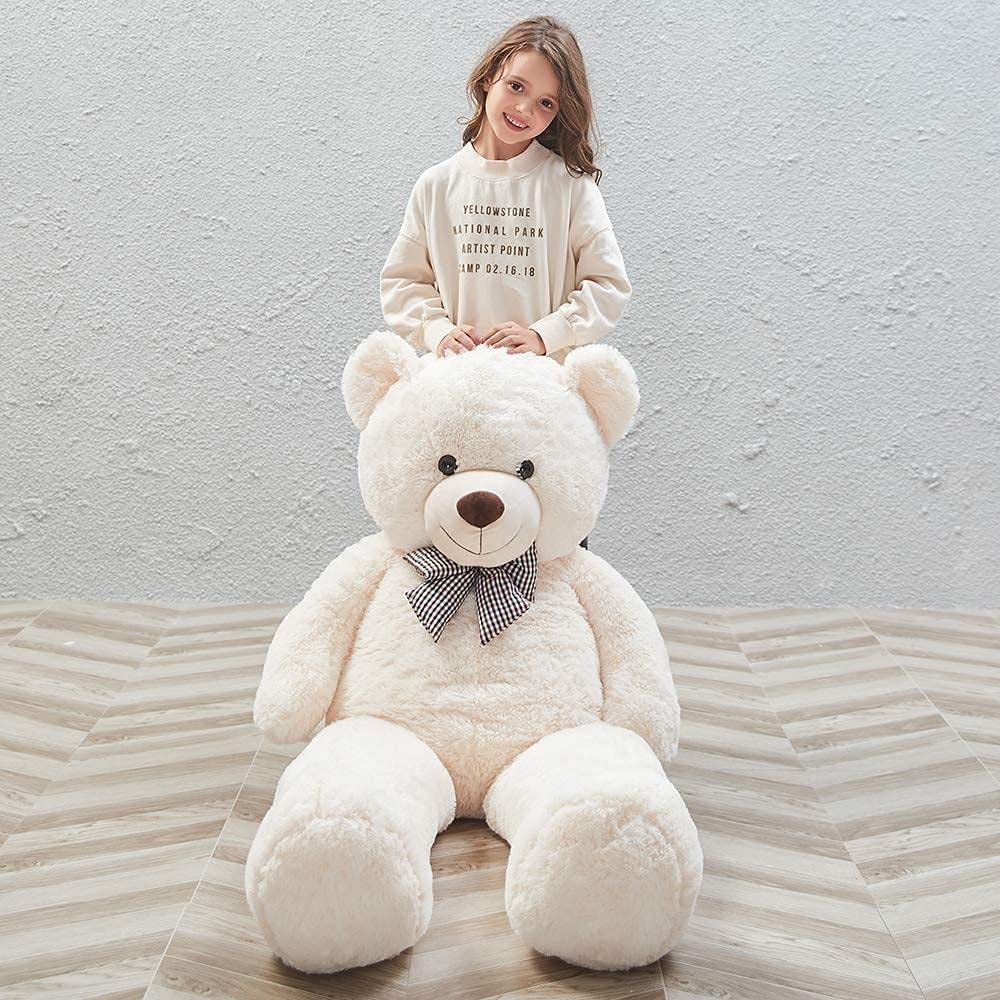 Peluş 120 cm Papyonlu Sevimli Ayı - Sevgiliye Özel Hediye Ekru