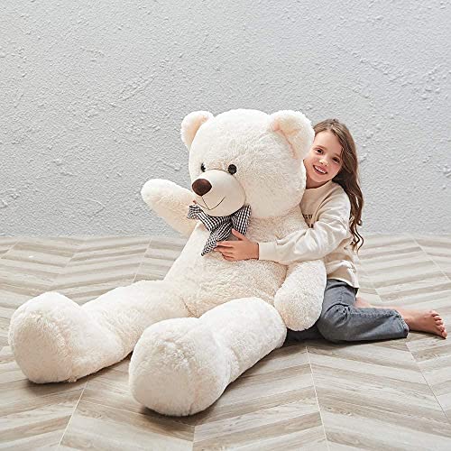 Peluş 120 cm Papyonlu Sevimli Ayı - Sevgiliye Özel Hediye Ekru