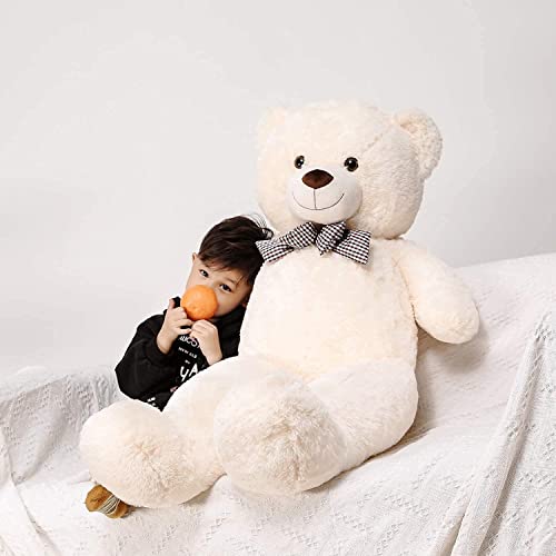 Peluş 120 cm Papyonlu Sevimli Ayı - Sevgiliye Özel Hediye Ekru