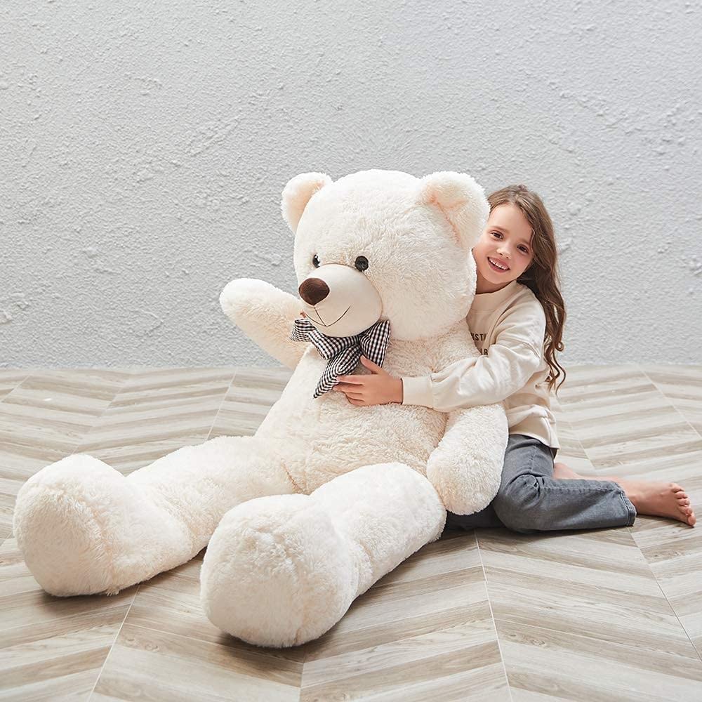 Peluş 120 cm Papyonlu Sevimli Ayı - Sevgiliye Özel Hediye Ekru