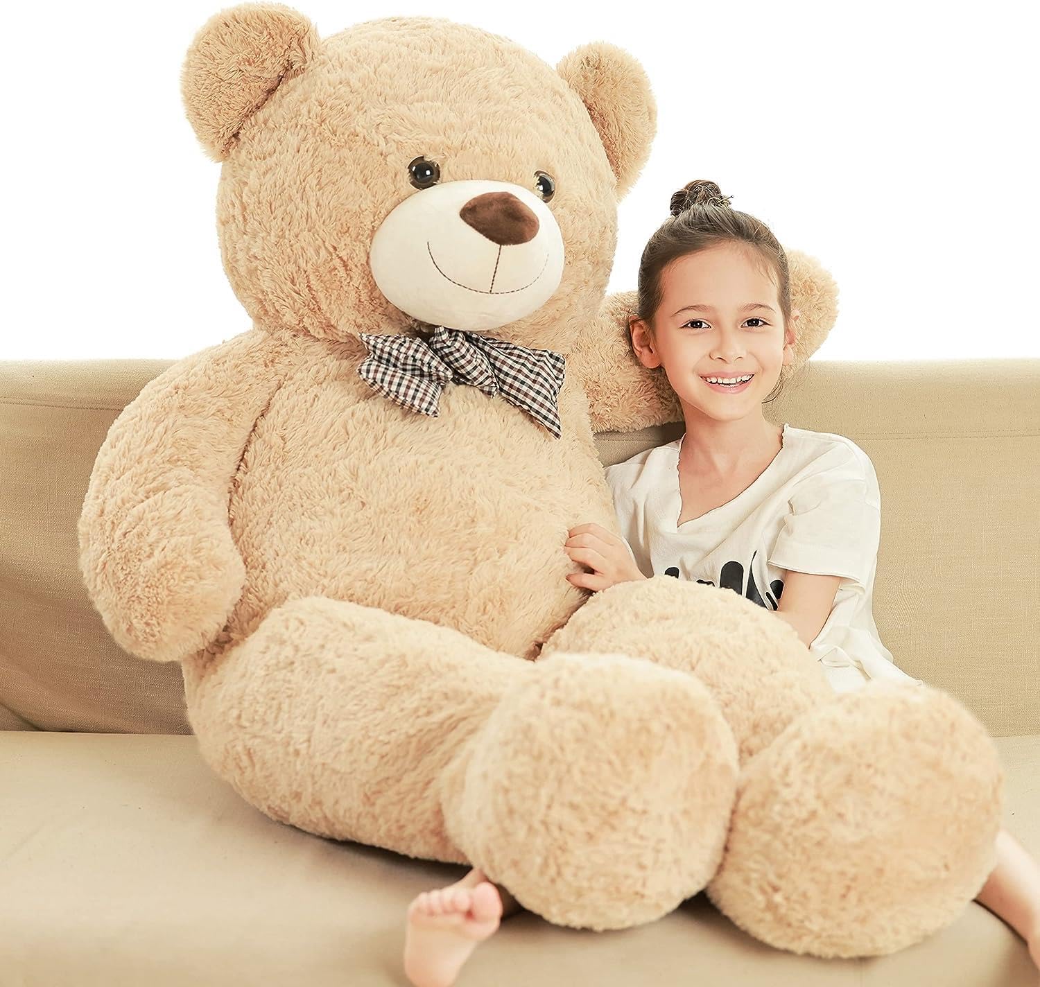Papyonlu Sevimli Büyük Peluş Ayıcık, 130 cm -% 100 YERLİ Bej